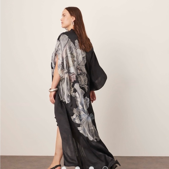 ASOS asymmetrical Elegant Embroidered Black Floral Dress US size 16 - Picture 3 of 8